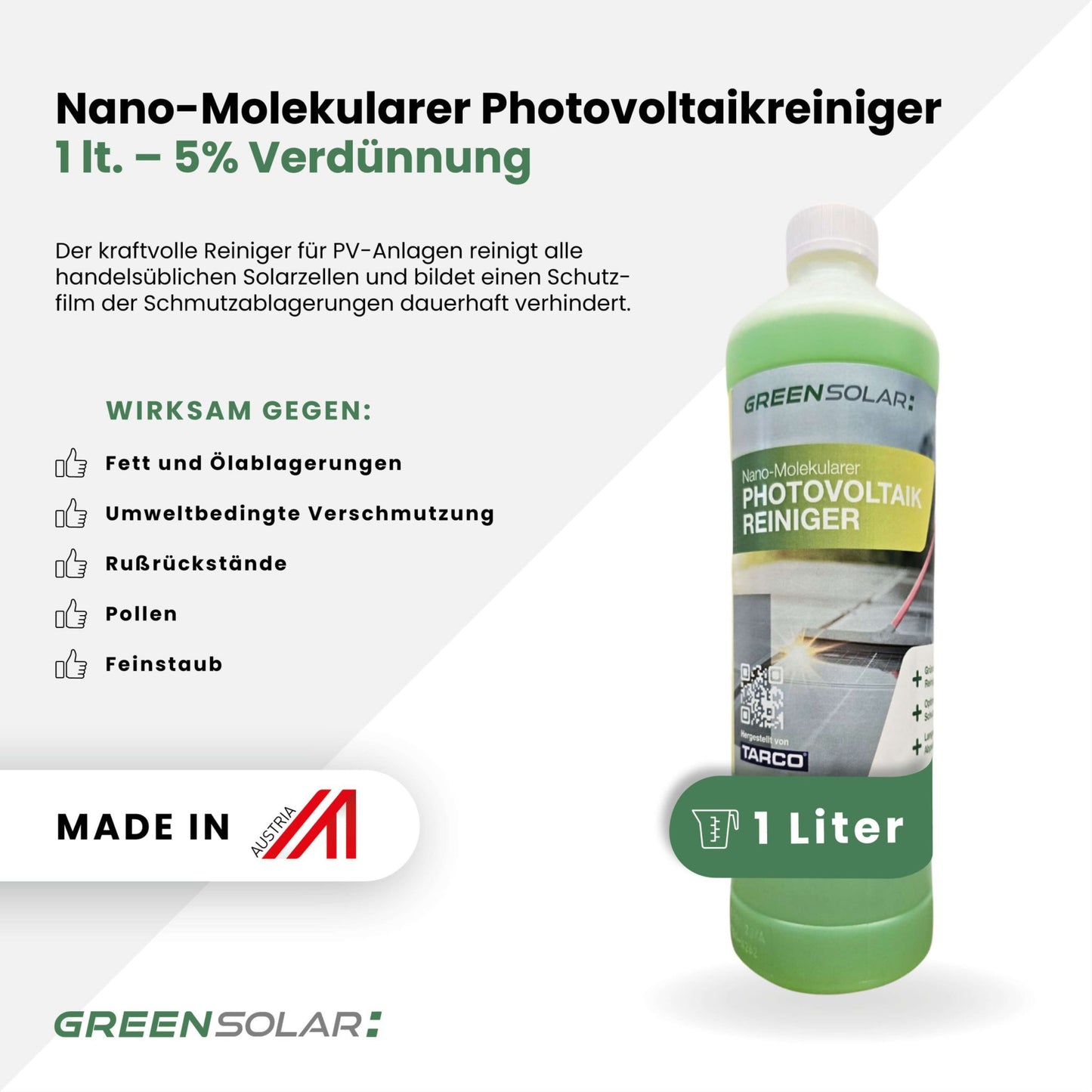 Solarmodul-Reiniger (1 Liter) - Nano-Molekular mit 5% Verdünnung