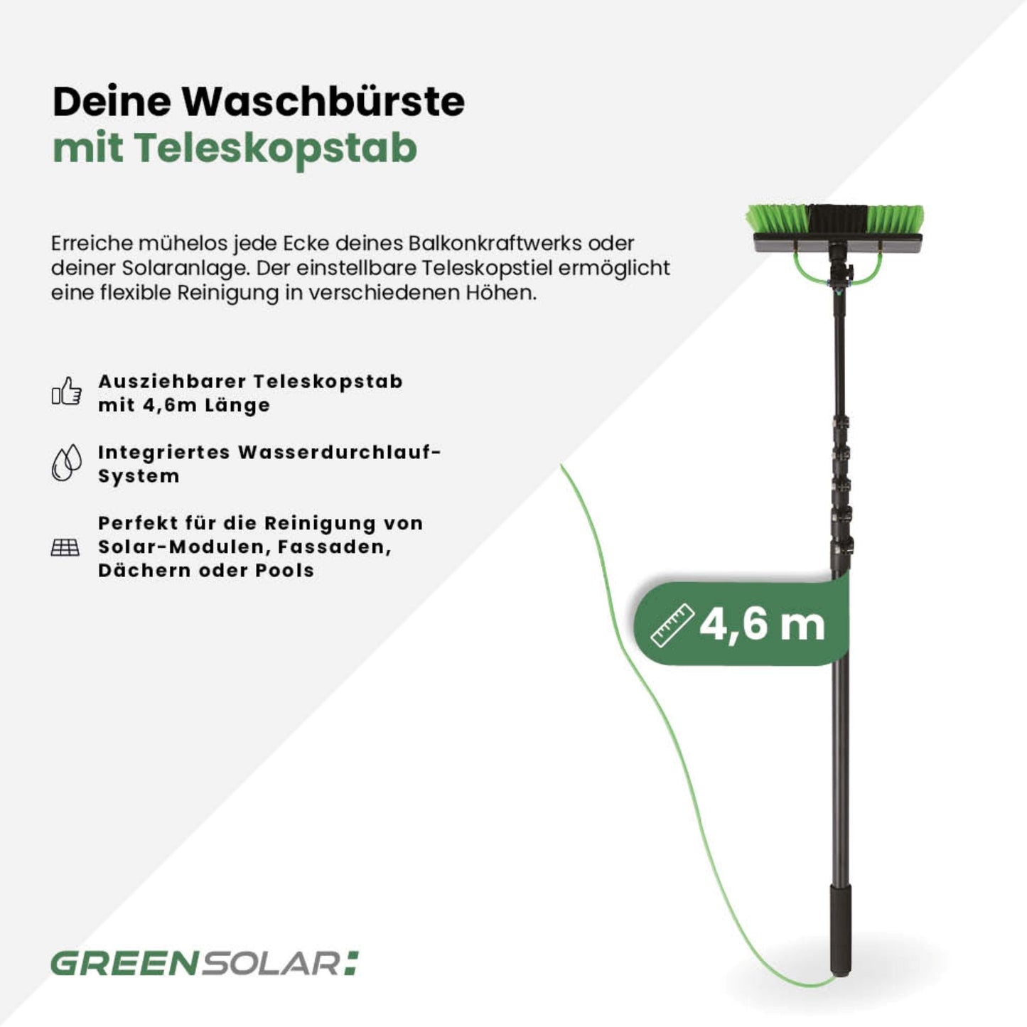Solarmodul-Waschbürste mit Teleskopstab 4,6m