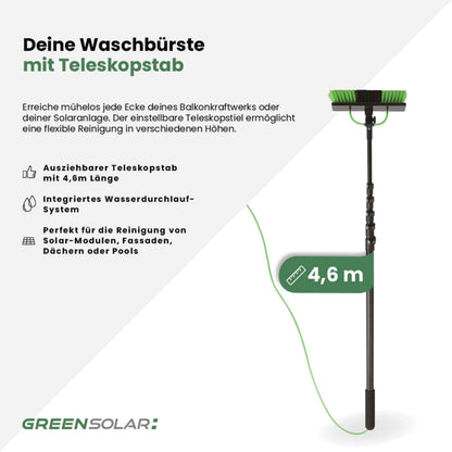 Solarmodul-Waschbürste mit Teleskopstab 4,6m