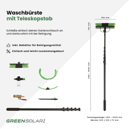 Solarmodul-Waschbürste mit Teleskopstab 4,6m