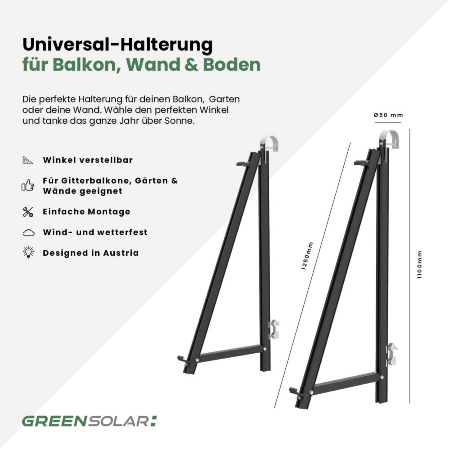 Balkonhalterung für Balkonkraftwerk-Solarmodule - für 2 Module