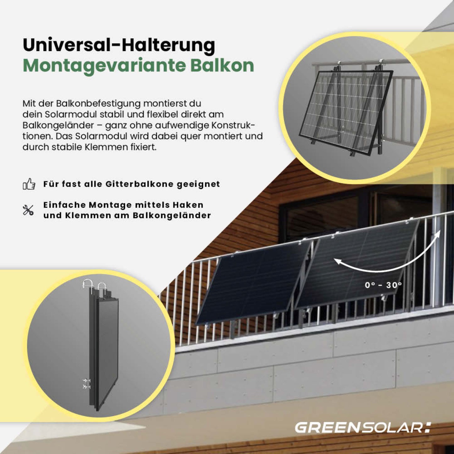 Balkonhalterung für Balkonkraftwerk-Solarmodule - für 2 Module