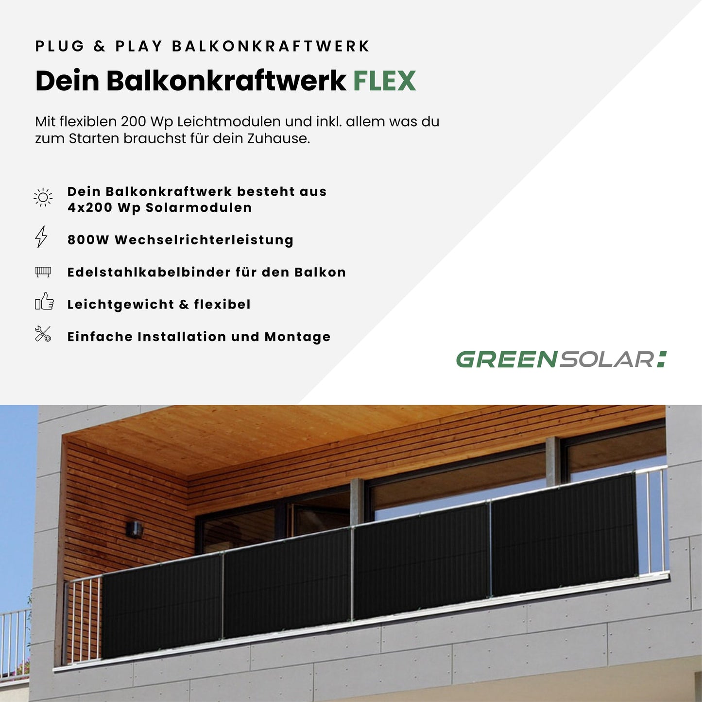 Das leichte Kraftwerk im Doppelpack: 4 Flex-Module mit Edelstahl-Kabelbinder (800W)