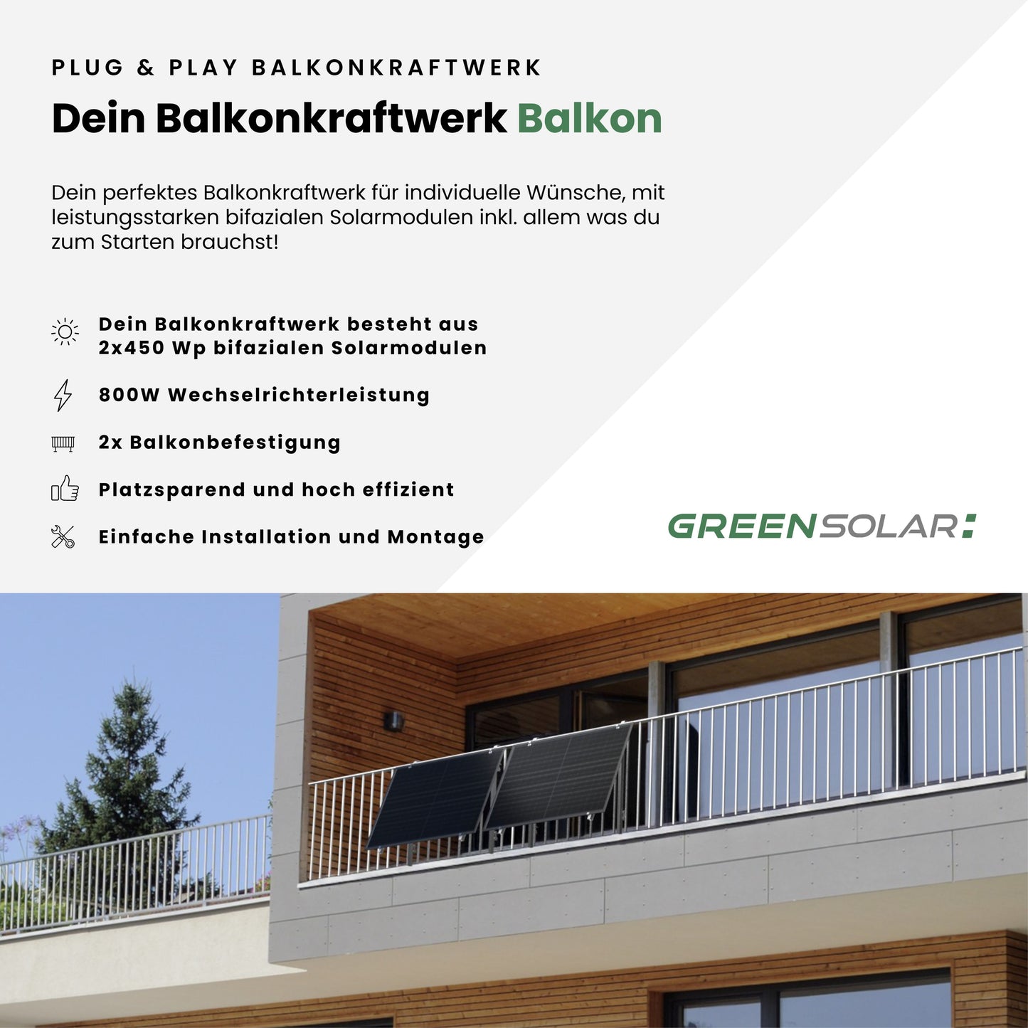 Das Kraftpaket -  Bifaziale Solarmodule mit Balkonbefestigung (900W)