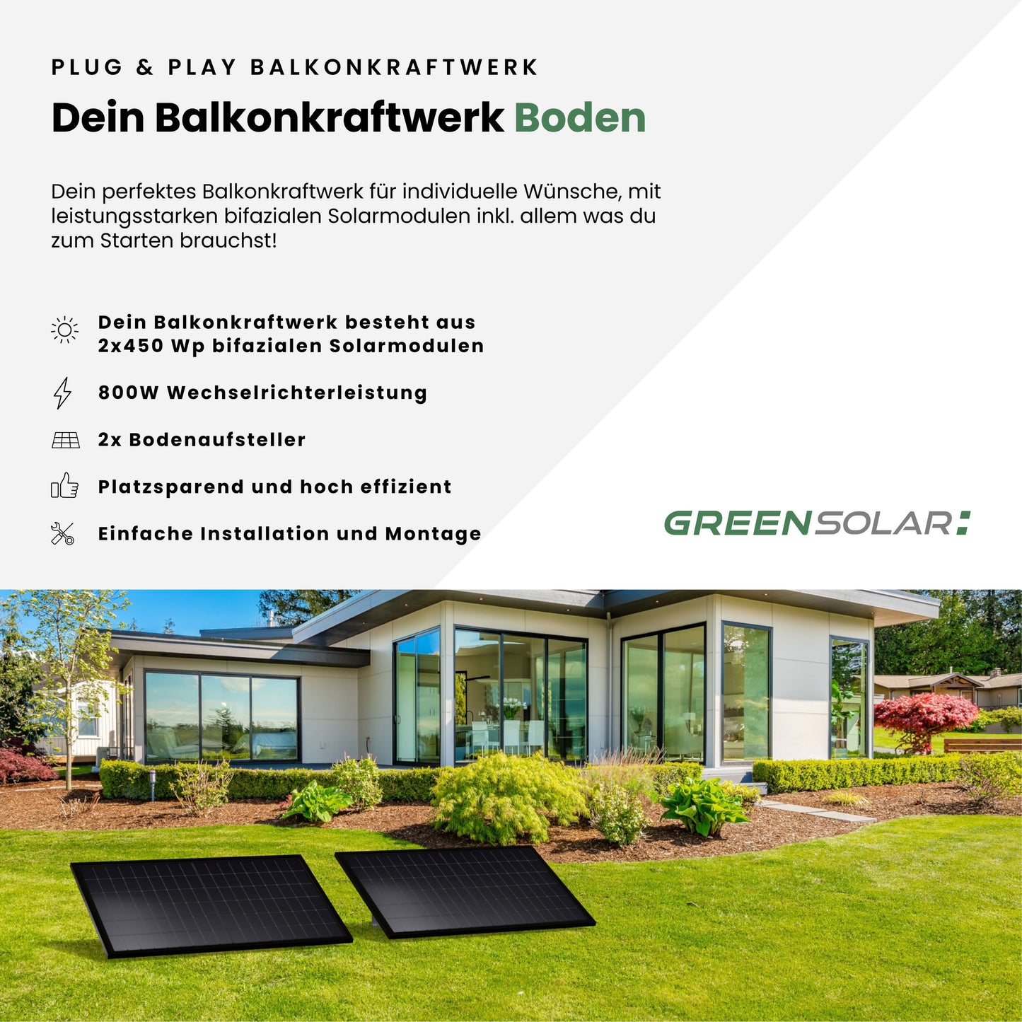 Das Bodenständige - Bifaziale Solarmodule mit Bodenaufsteller (900W)