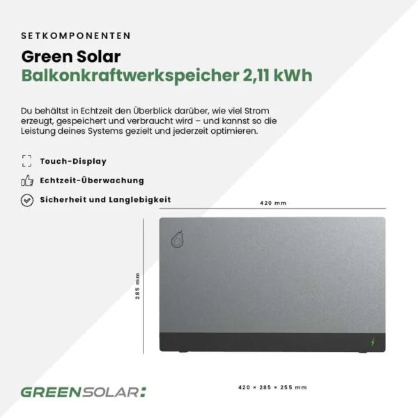 Balkonkraftwerk Basic 1000/800 black bifazial mit Balkonkraftwerkspeicher 2,11 kWh