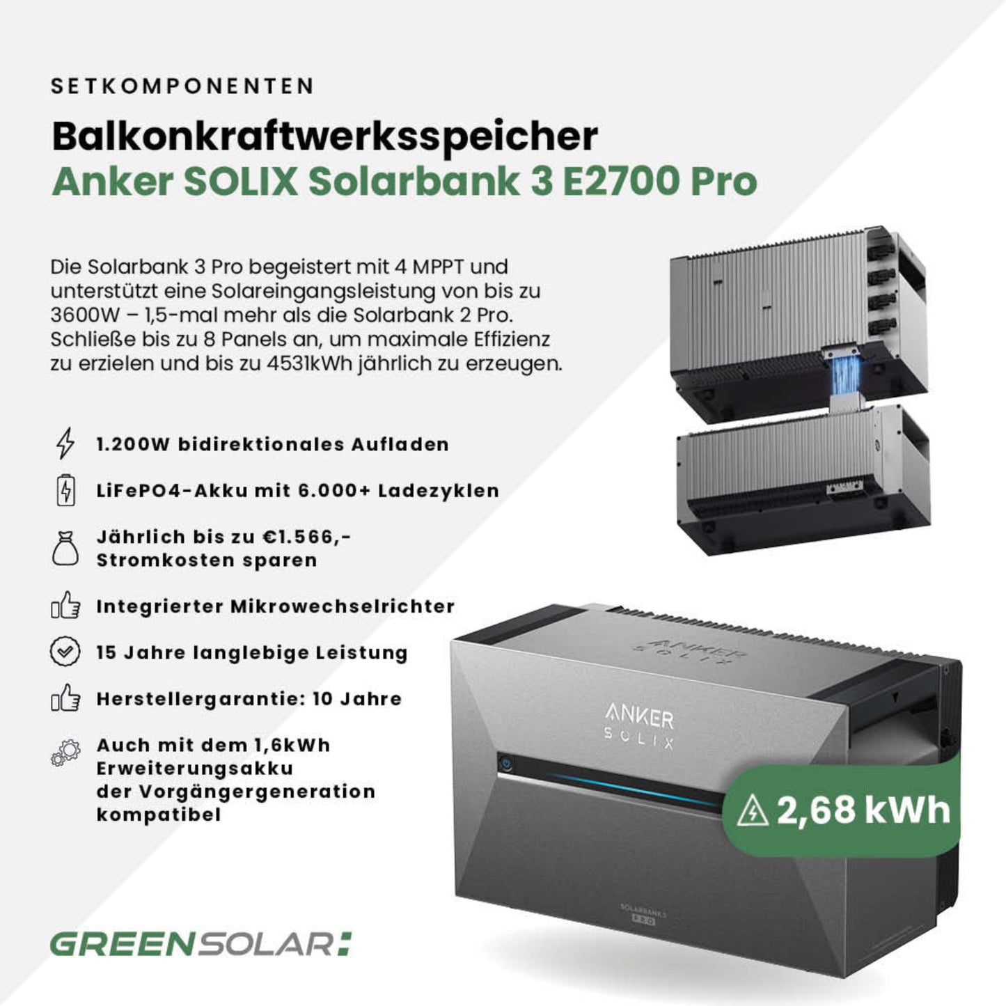 Die perfekte Kombination - Bifaziale Solarmodule (900W) plus Speicher (2,68kWh)
