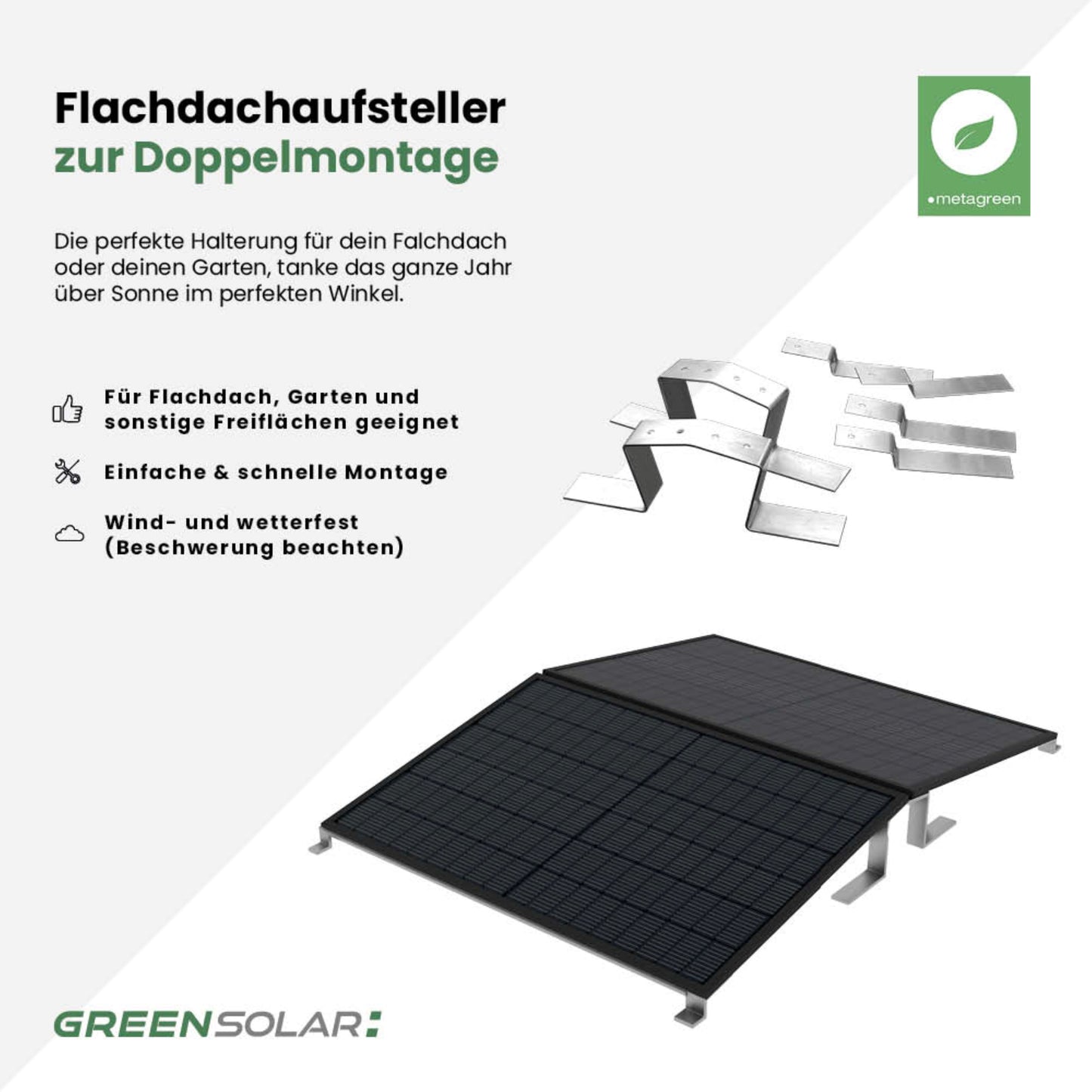 Flachdachaufsteller für 2 Balkonkraftwerk-Solarmodule zur Doppelmontage